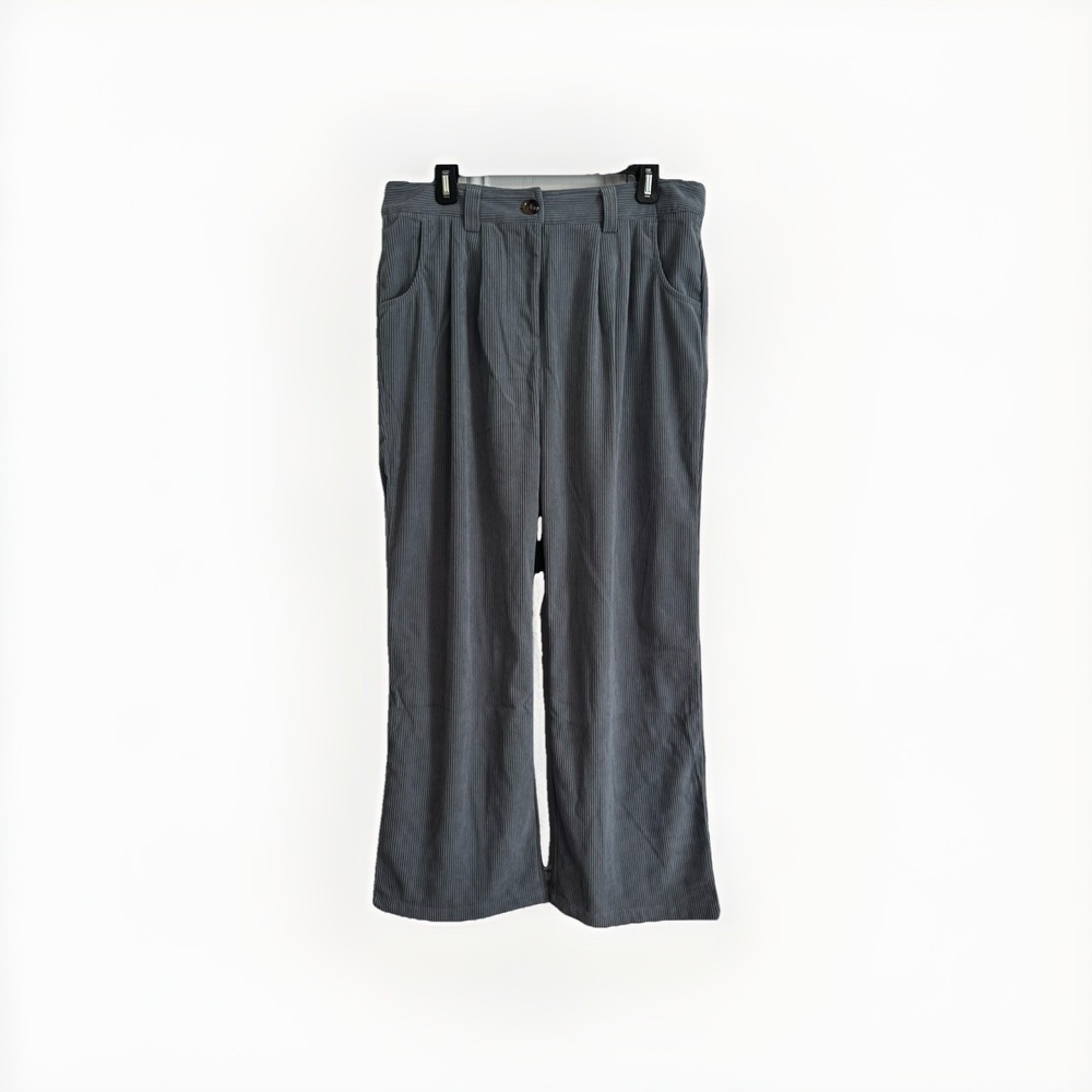 Halara Blue‎ Gray Corduroy Pleated Pants Stretchy Waist Size Large NWOT